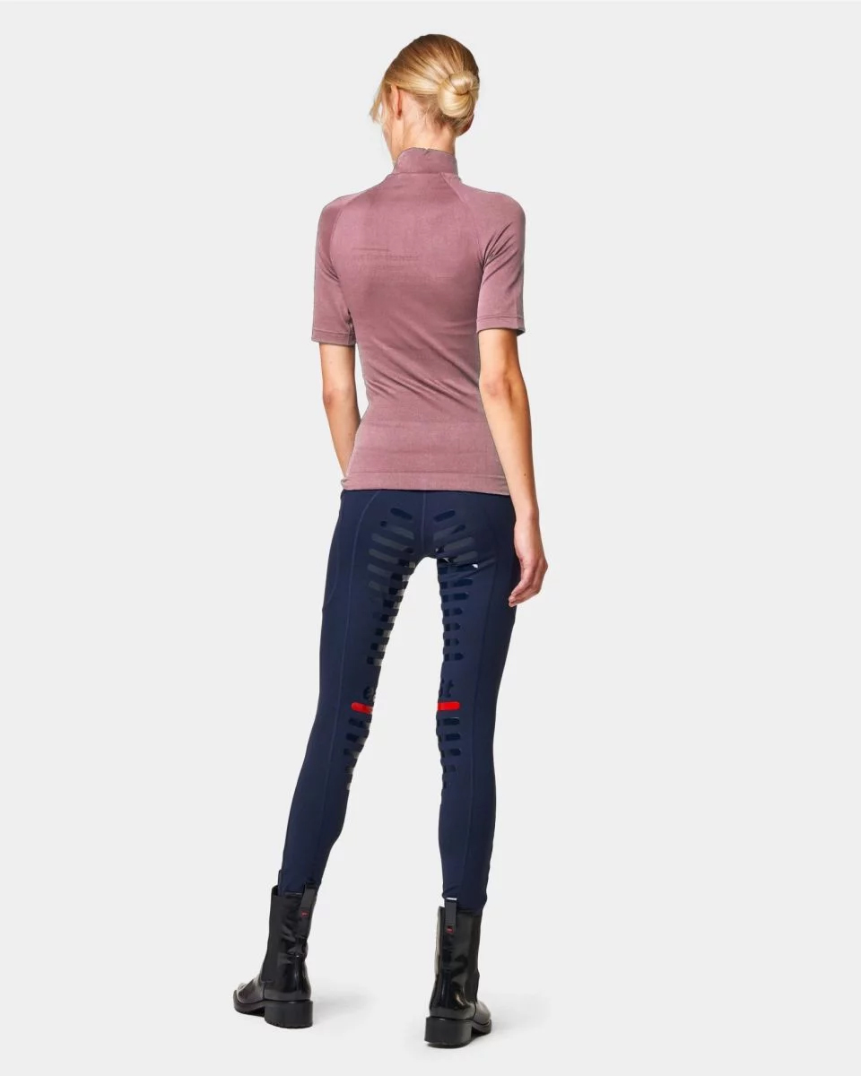 Поло на молнии с коротким рукавом пыльная роза