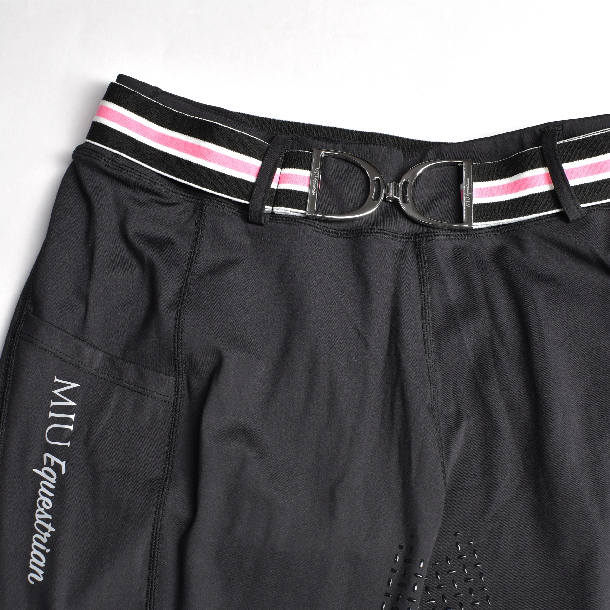 Ремень эластичный пряжка стремя, полосатый 4см, чёрный/розовый/белый