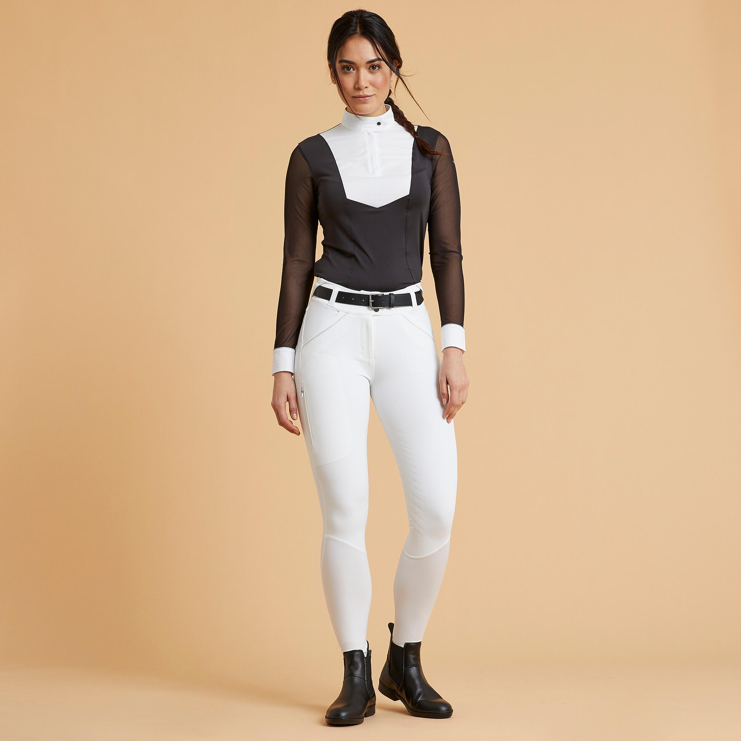 Поло для соревнований с длинными рукавами 900 чёрный/белый