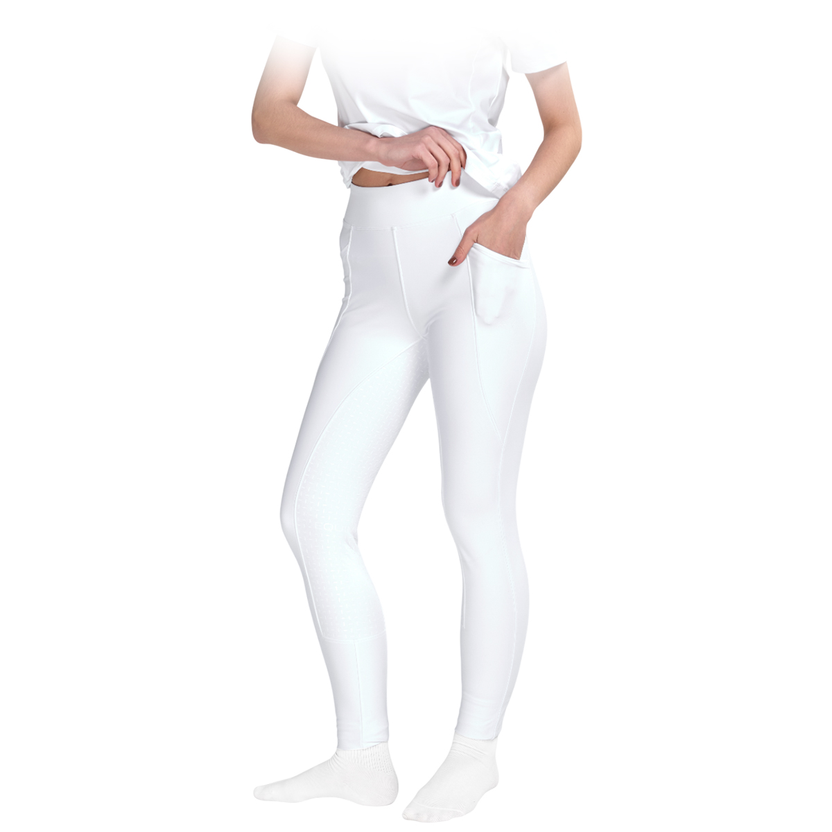 Леггинсы женские для верховой езды с полной силиконовой леей белый