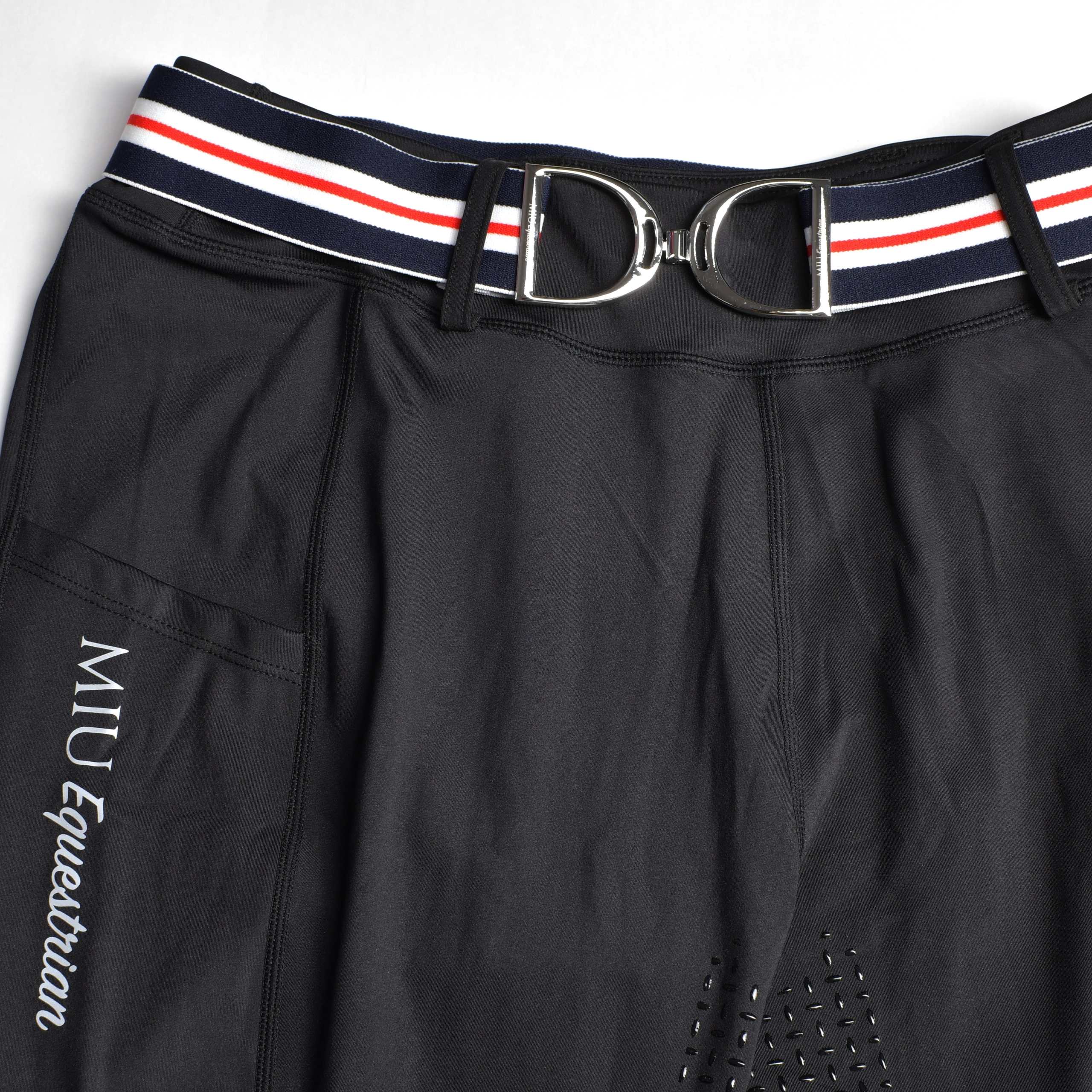 Ремень эластичный пряжка стремя, полосатый 4см, синий/белый/красный