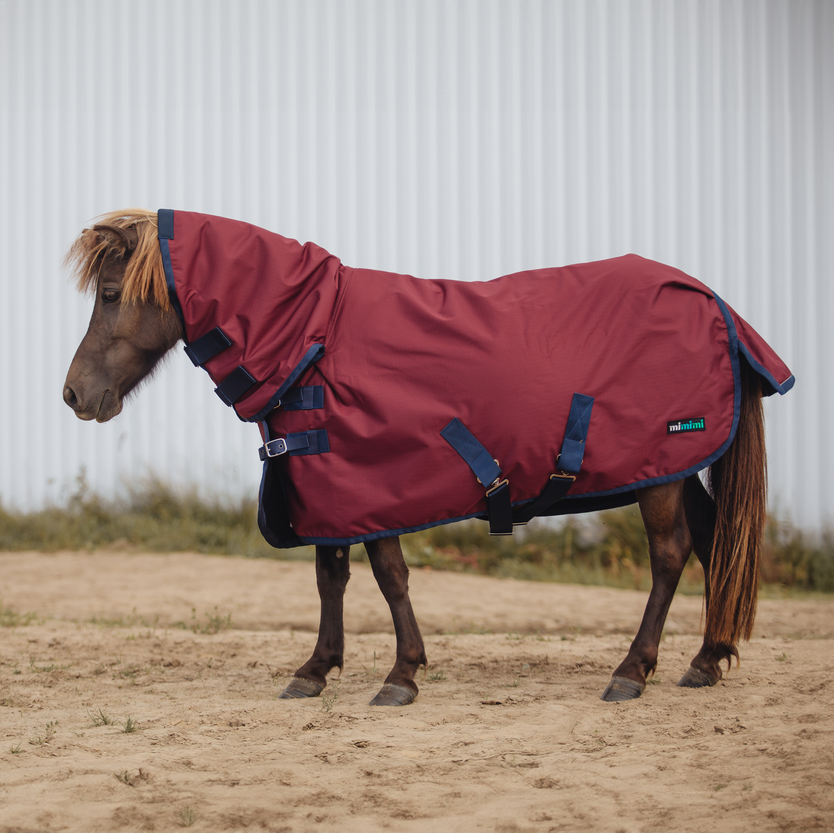 Попона дождевая со вшитым капором на флисе mimimi Pony, бордовый Первая Конная Мануфактура