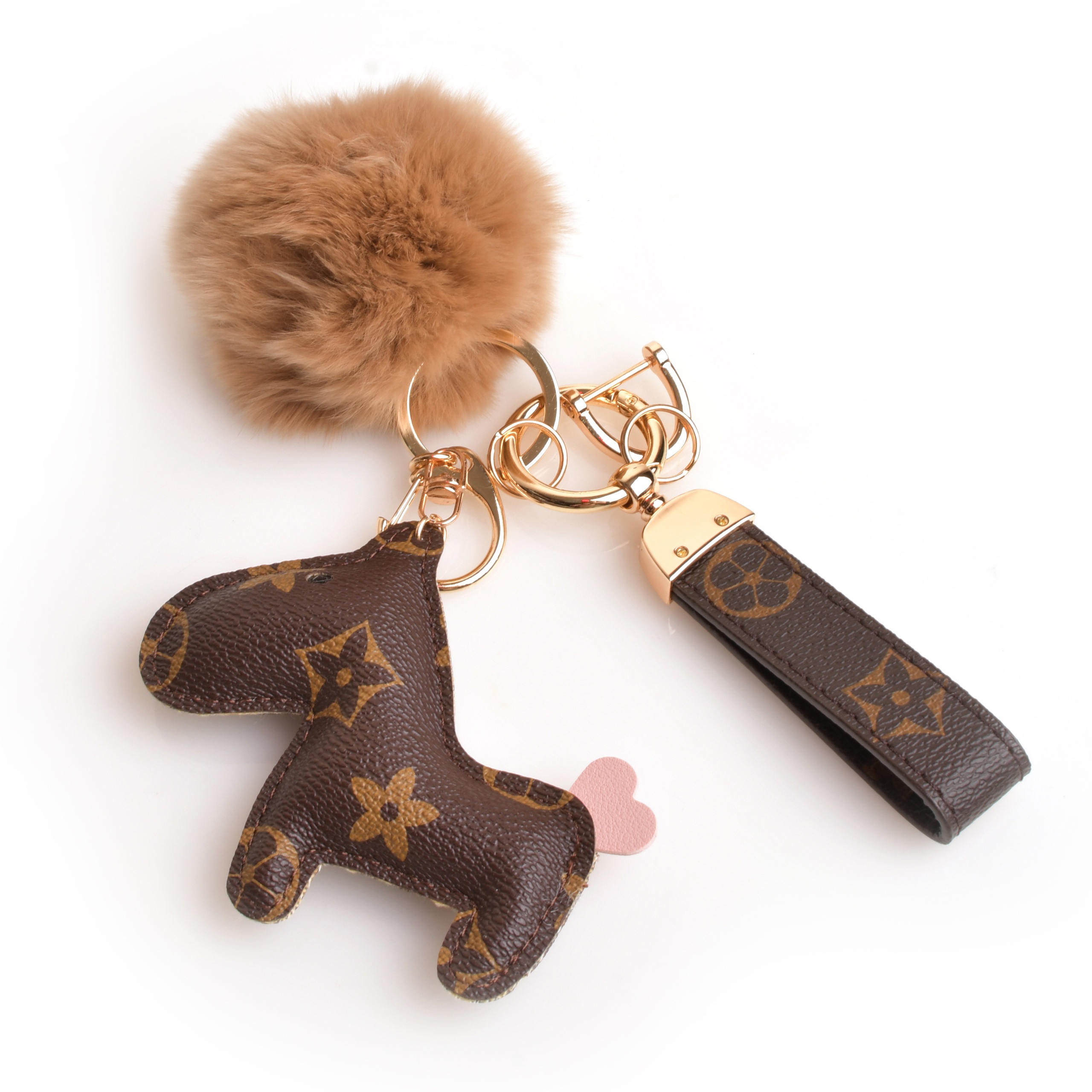 Брелок кожа лошадка с мехом, коричневый