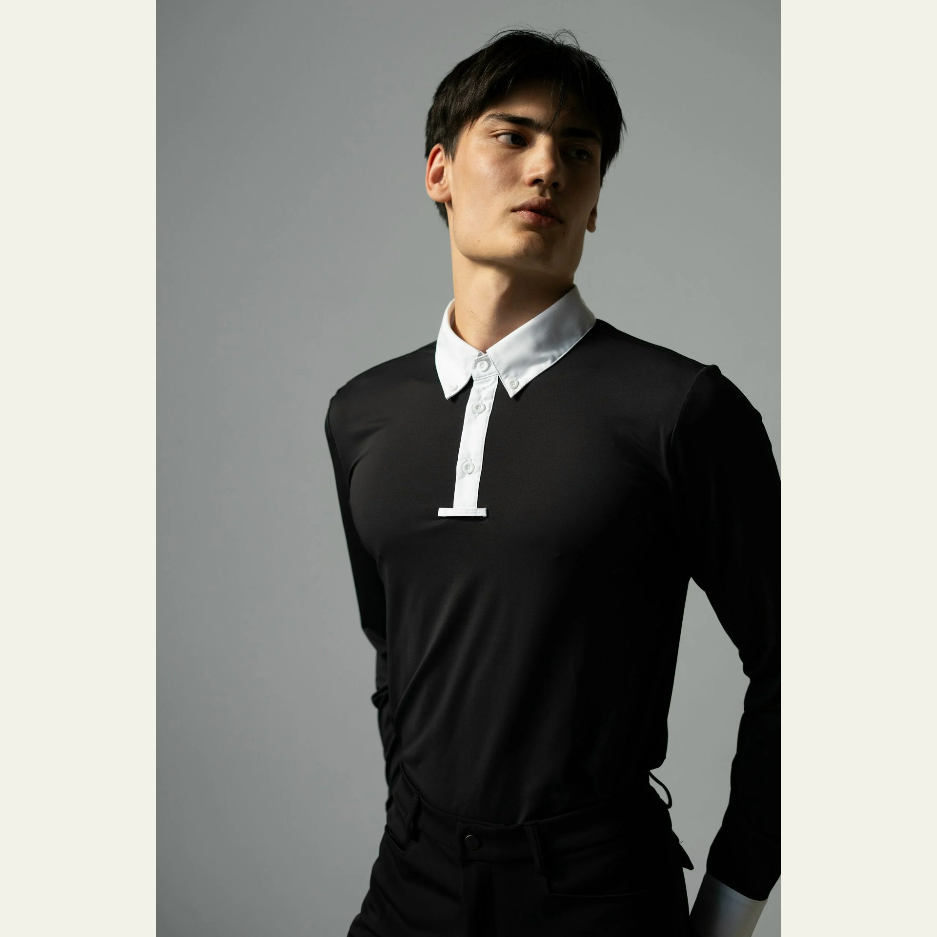 Поло рубашка мужская с длинным рукавом чёрный