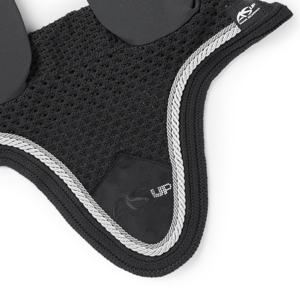 Ушки со стразами и серым шнуром Anna Scarpati чёрный