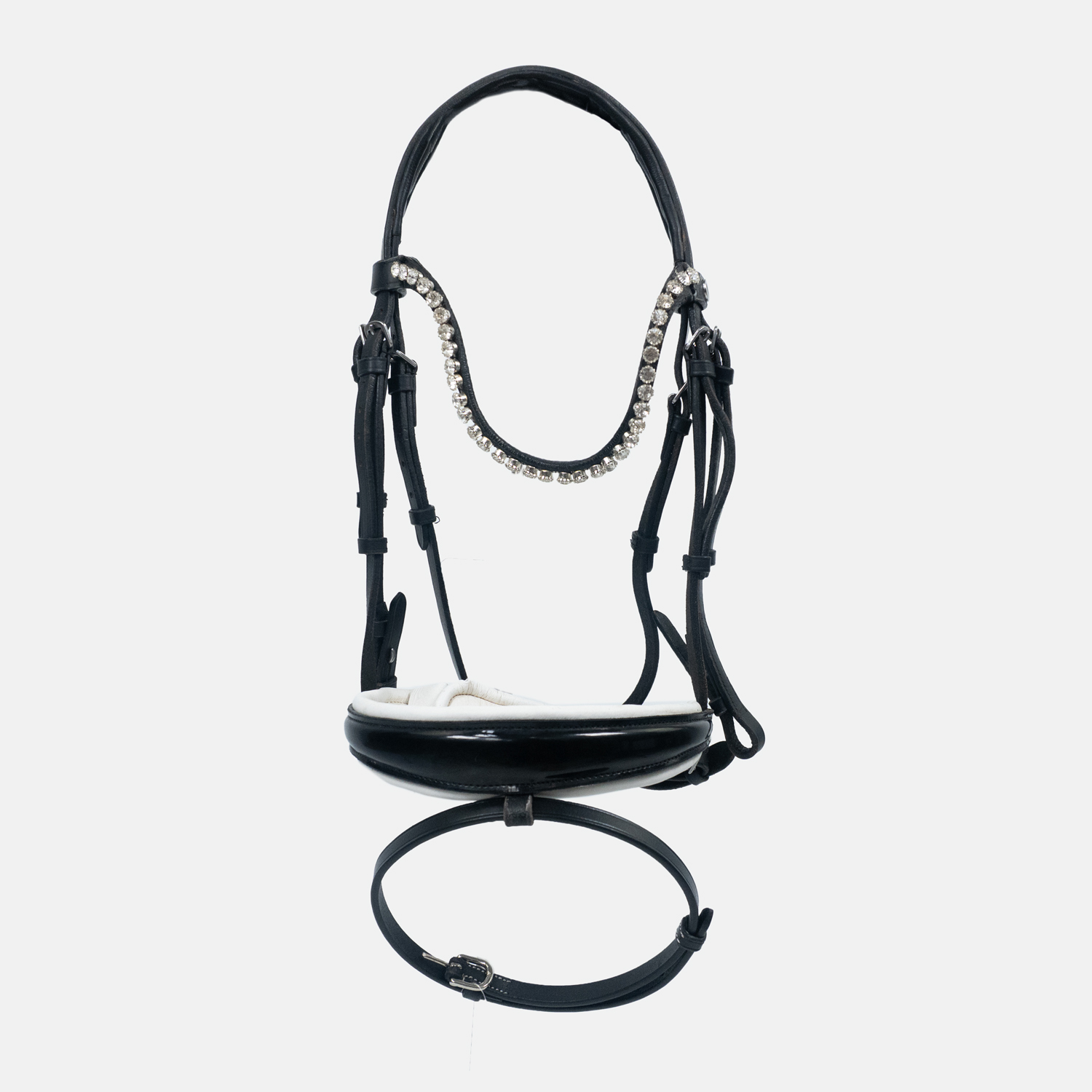 Оголовье трензельное Bella чёрный/белый стразы