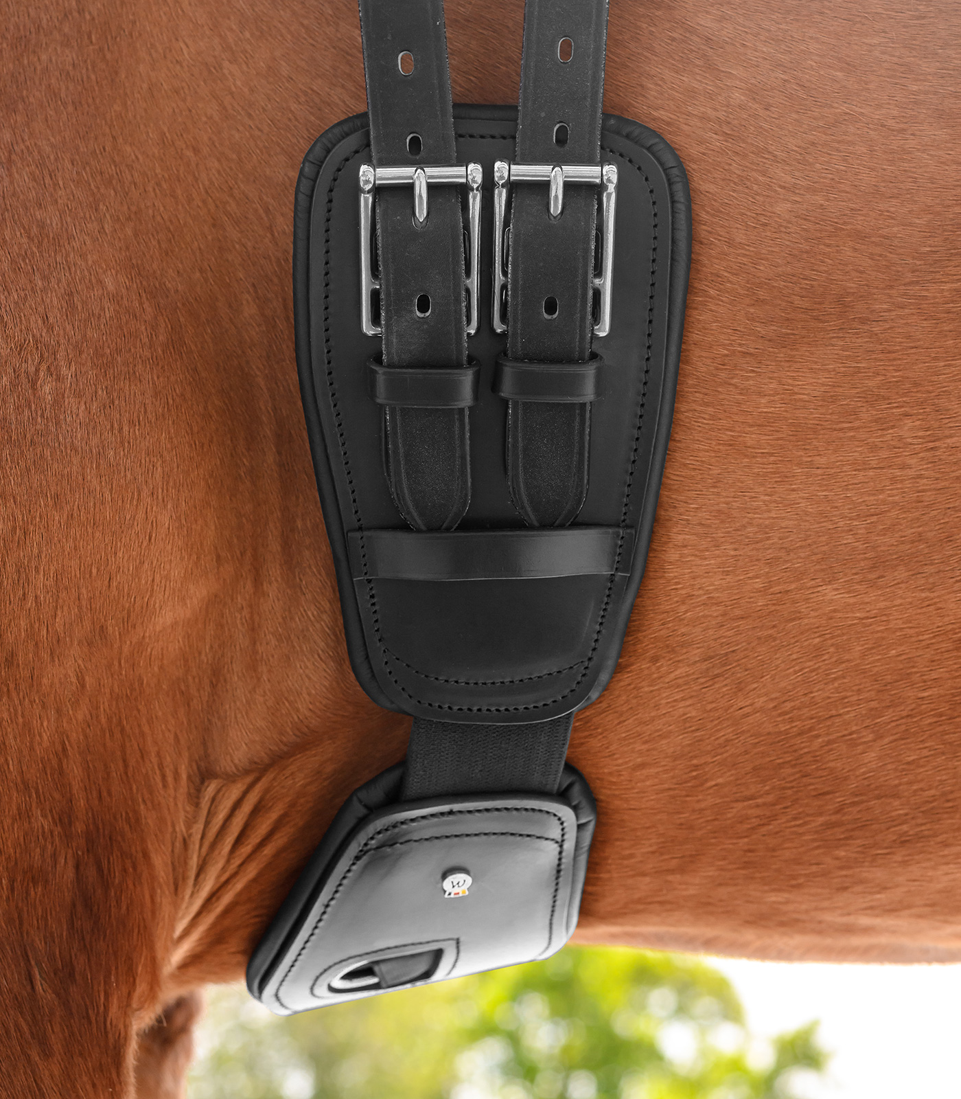 Подпруга выездковая кожаная с резинками чёрный