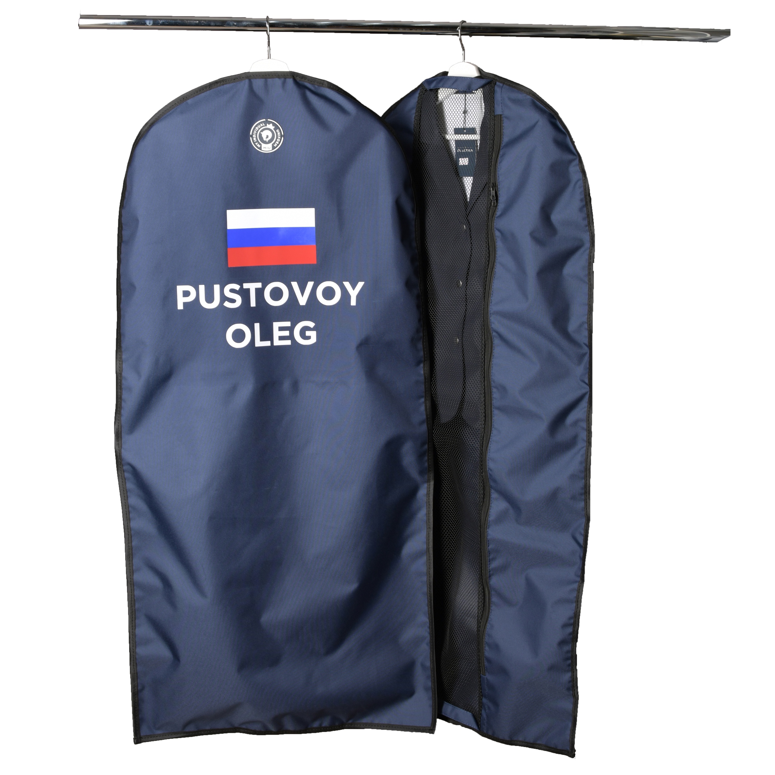 Чехол для одежды с флагом и именем синий