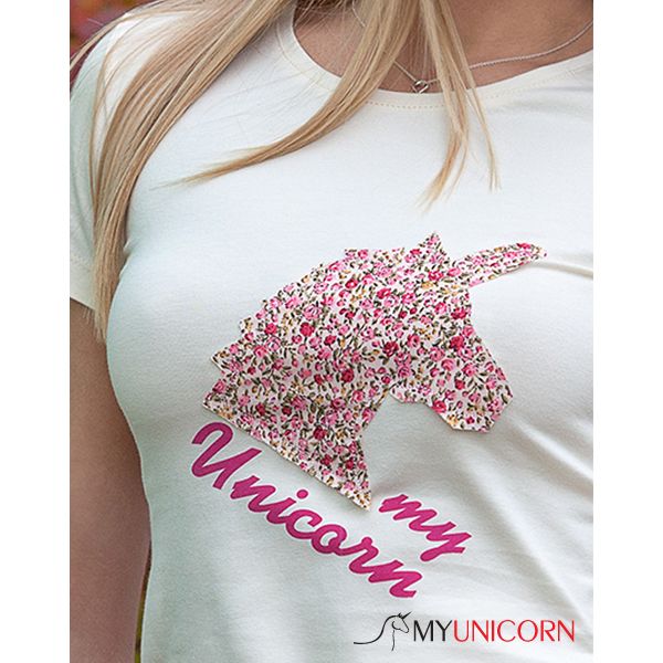 Футболка Единорог из цветов бежевый