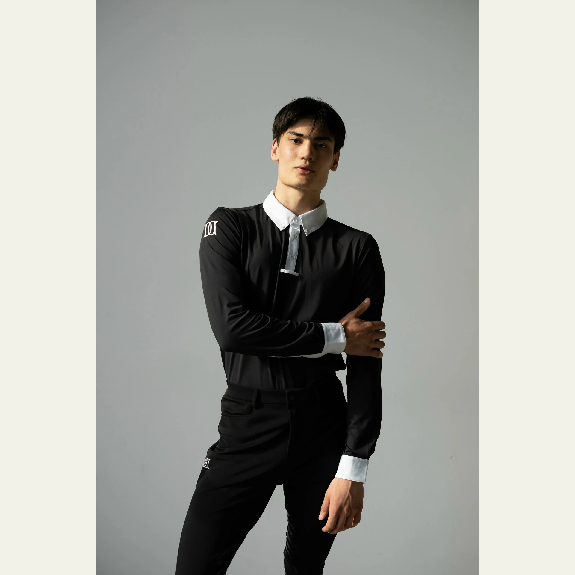 Поло рубашка мужская с длинным рукавом чёрный (024-L, L)