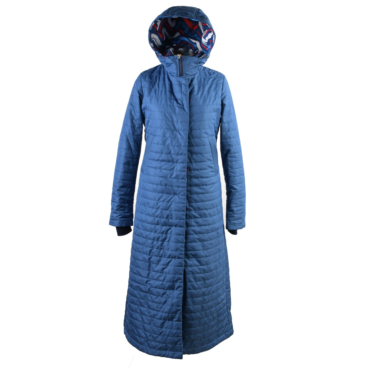 Пальто длинное с цветными вставками 135см синий (Z002-S, S)