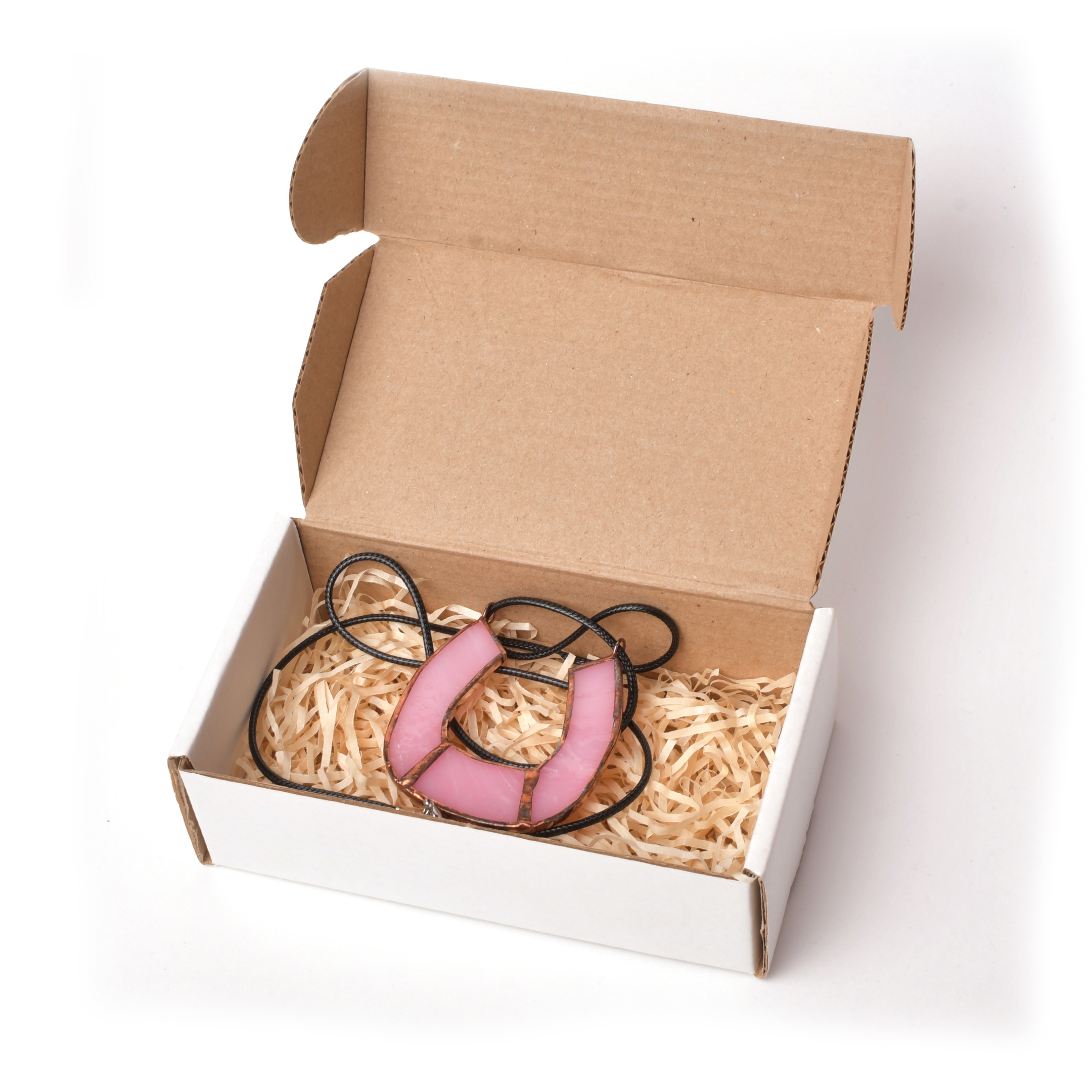 Подвеска "подкова" из витражного стекла в технике Тиффани, розовый