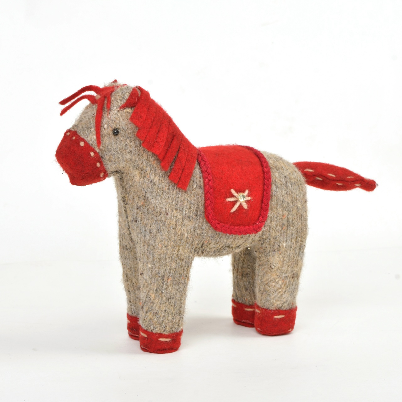 Лошадь вязаная, декор, серый/красный (один размер, -один размер)