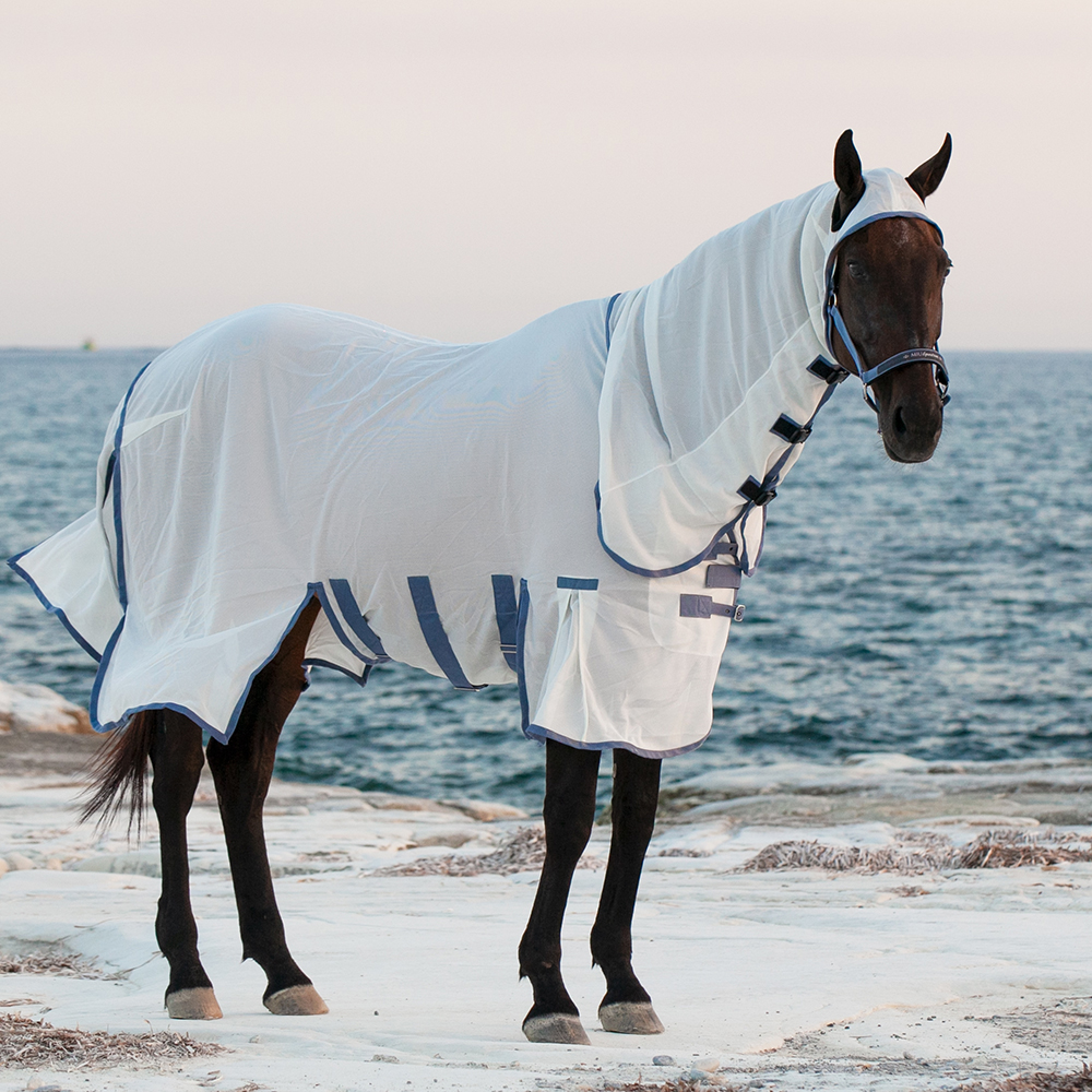 Попона антимоскитная со вшитым капором MIU Equestrian Fly Screen Hoody белый