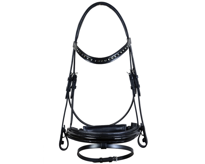 Оголовье трензельное Venezia с лаковым капсулем и стразами чёрный Первая Конная Мануфактура