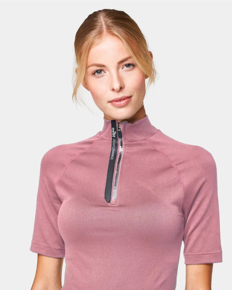 Поло на молнии с коротким рукавом пыльная роза