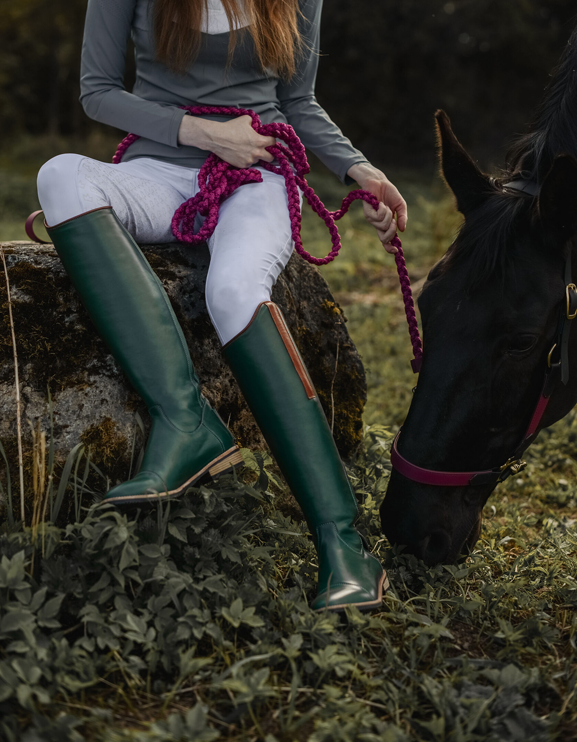 Сапоги для верховой езды UNIQUE, классические зелёный/коричневый