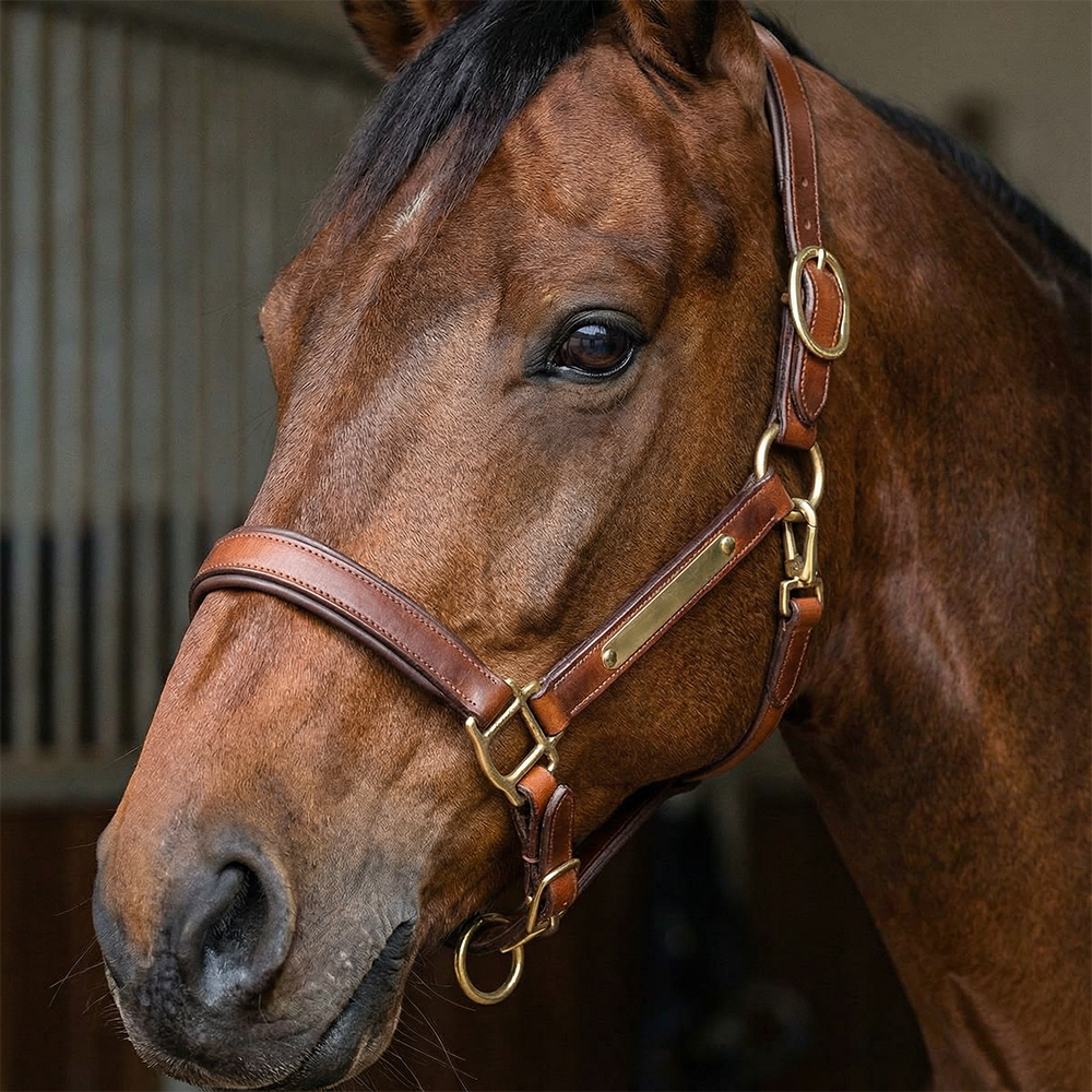 Недоуздок кожаный с именной табличкой коричневый Первая Конная Мануфактура